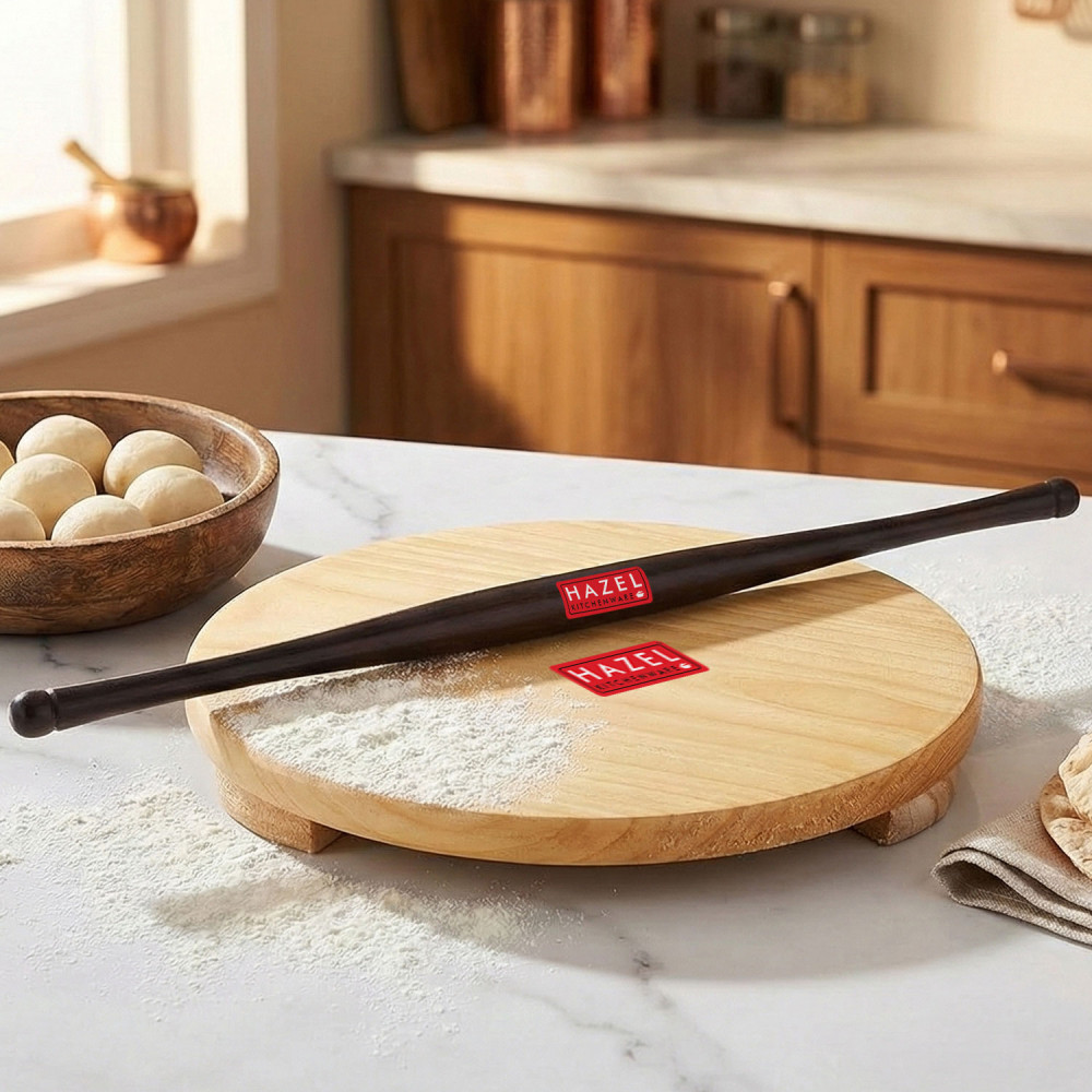 HAZEL Wood Polpat Chakla Roti Chapati Maker 24 cm With Sheesham Roti Roller Belan Rolling Pin 42 cm
