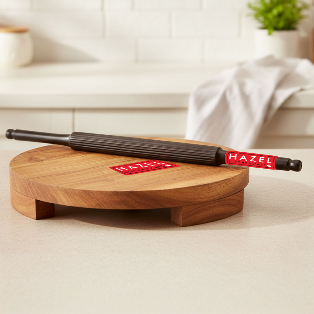 HAZEL Sagwan Polpat Chakla Roti Chapati Maker 23 cm With Sheesham Roti Roller Belan Rolling Pin 35 cm