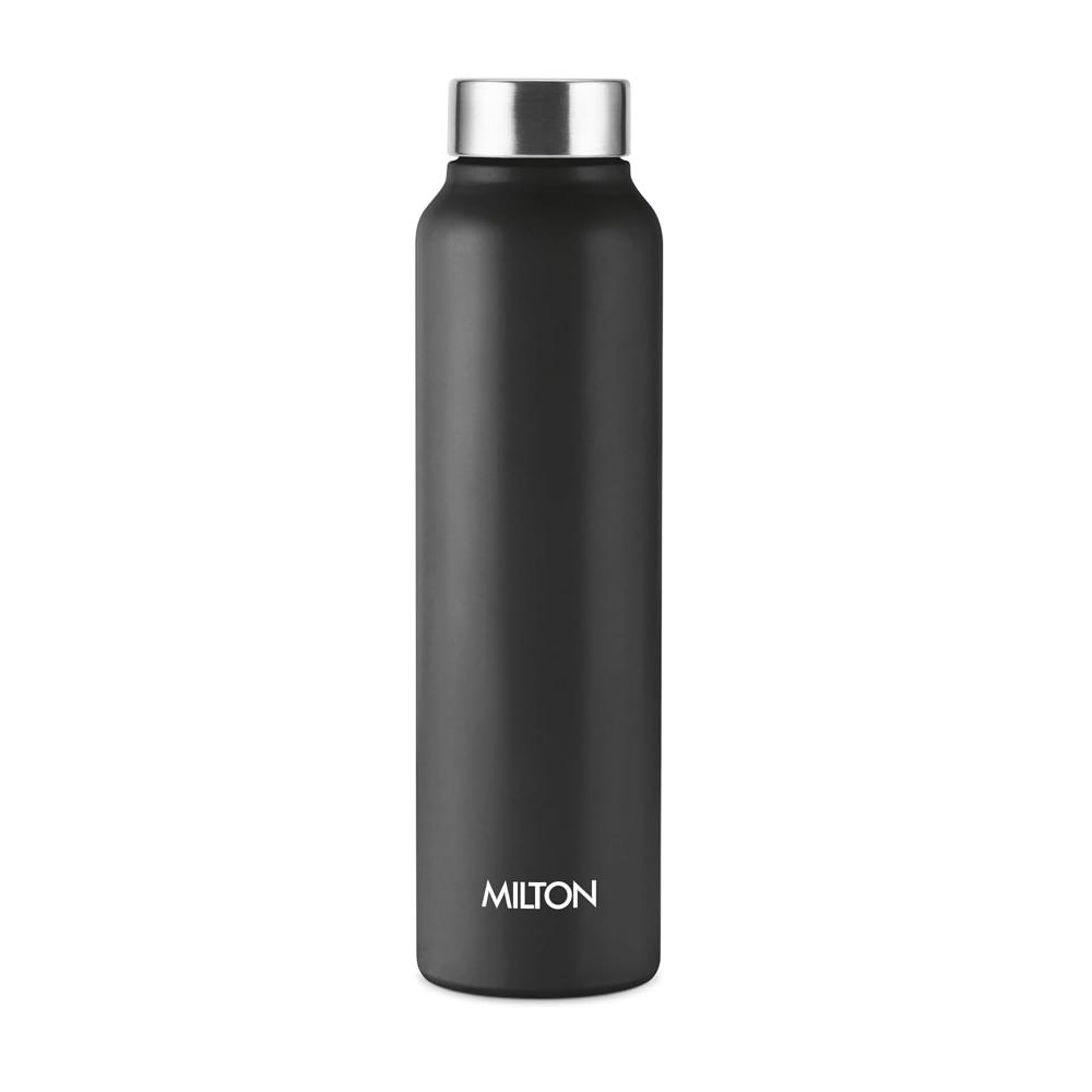Milton Flint Stainless Steel Water Bottle I ISI Certified I Soft Powder Coat Premium Finish I Leak Proof - Light Weight I for Office, School, College, 980 ml, Black
