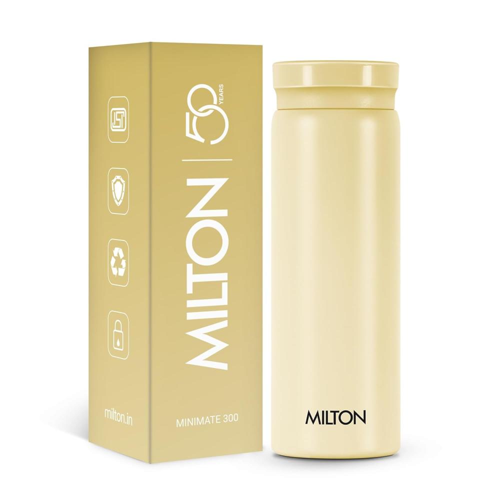Milton Minimate 300 Thermosteel Water Bottle, 280ml | ISI Certified, SS304 Stainless Steel | Vacuum Insulated Flask, Hot & Cold, Leak-Proof, Compact for Office, Gym, Travel | Ivory