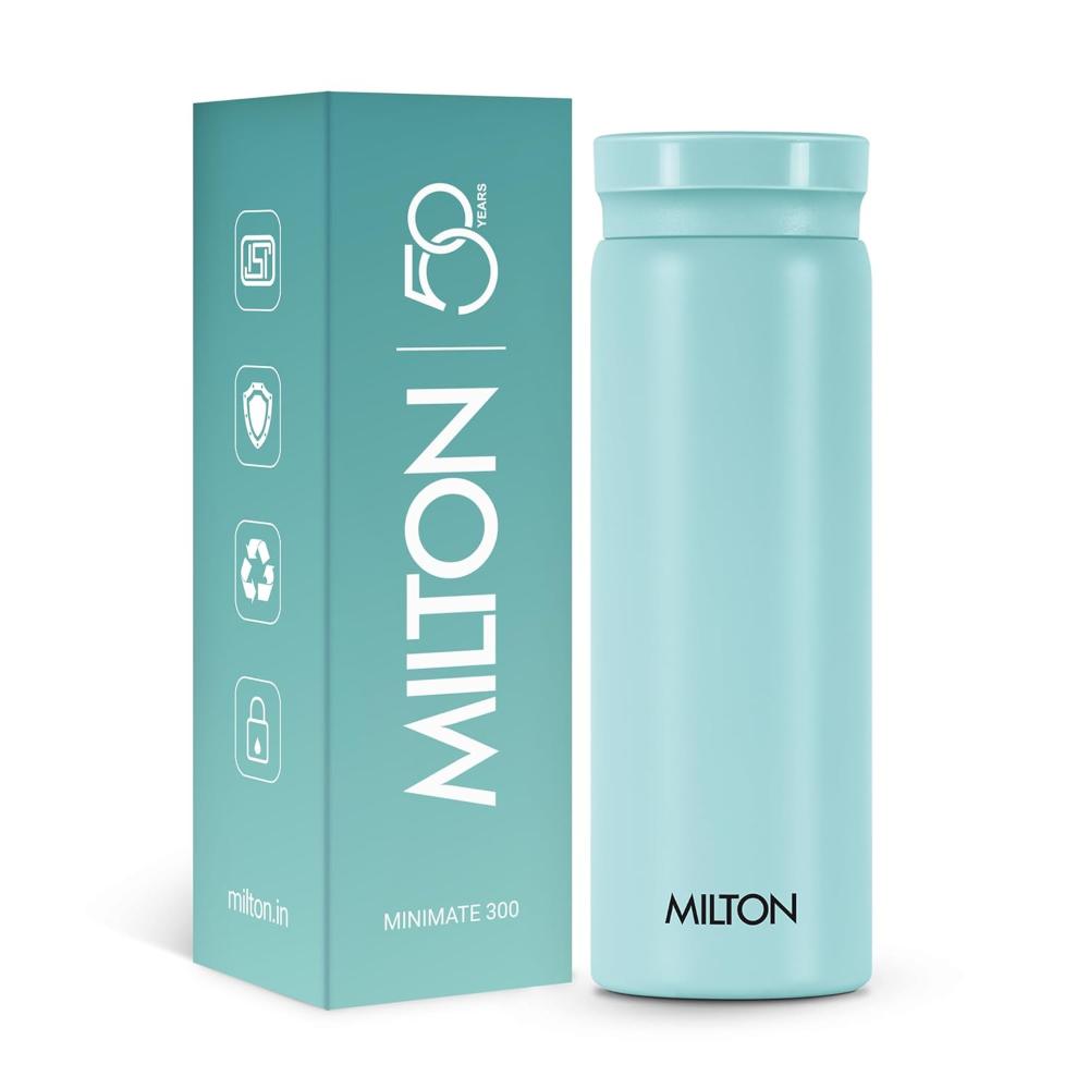 Milton Minimate 300 Thermosteel Water Bottle, 280ml | ISI Certified, SS304 Stainless Steel | Vacuum Insulated Flask, Hot & Cold, Leak-Proof, Compact for Office, Gym, Travel | Blue