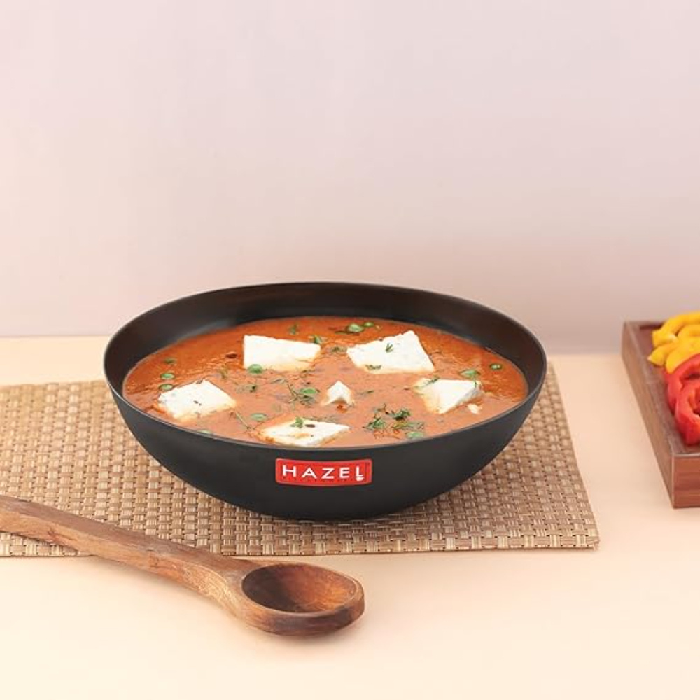 HAZEL Traditional Iron Tasra Deep Bottom Handmade Loha Lokhand Tasla, 22 cm, 1700 ML