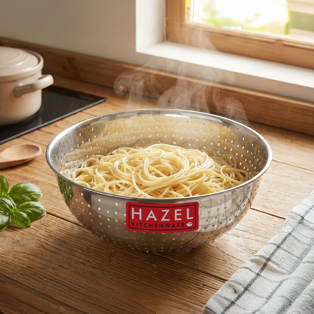 HAZEL Stainless Steel Multipurpose Food & Vegetable Strainer, 1 Pc, Dia 23 cm