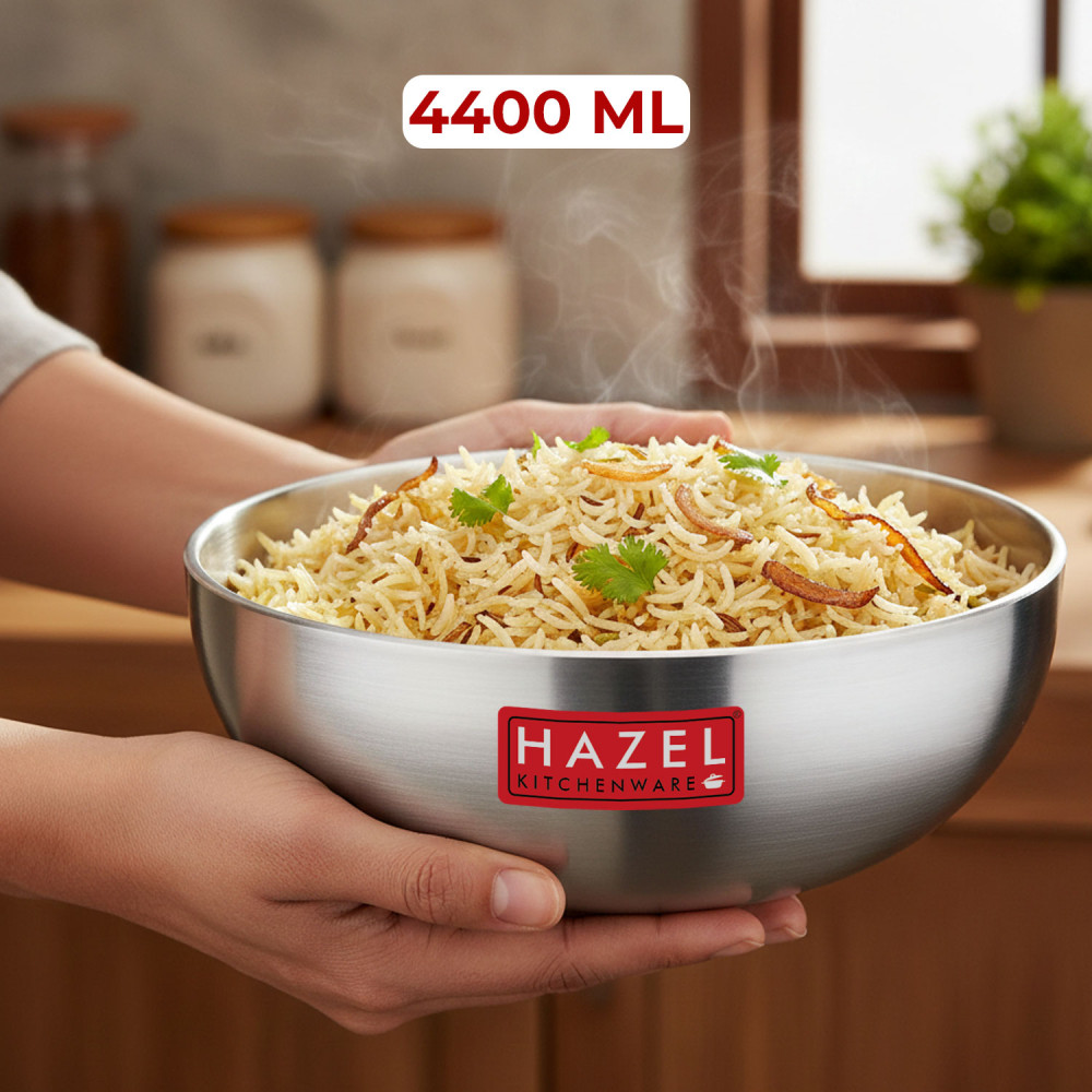 HAZEL Aluminium Kadai Without Handle | Food-Grade Tasla Kadhai with Polished Outer Surface, 4400 ml with 4 mm Thickness and Round Bottom