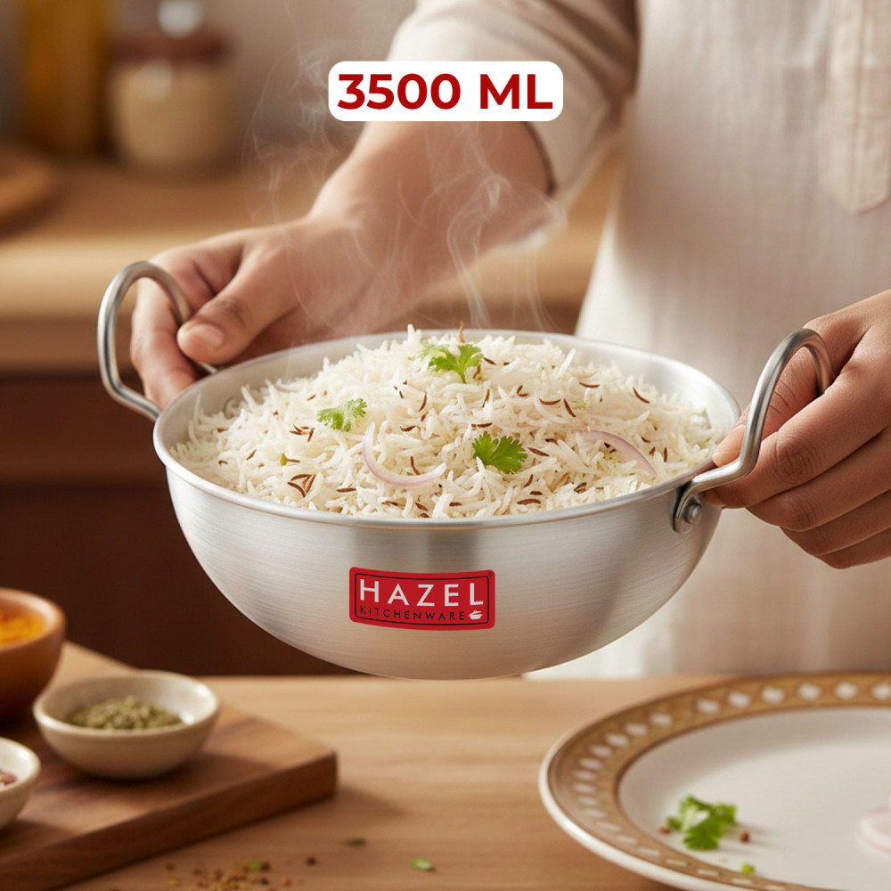 HAZEL 4mm Aluminium Kadhai with Handle | Aluminium Kadai Big Size