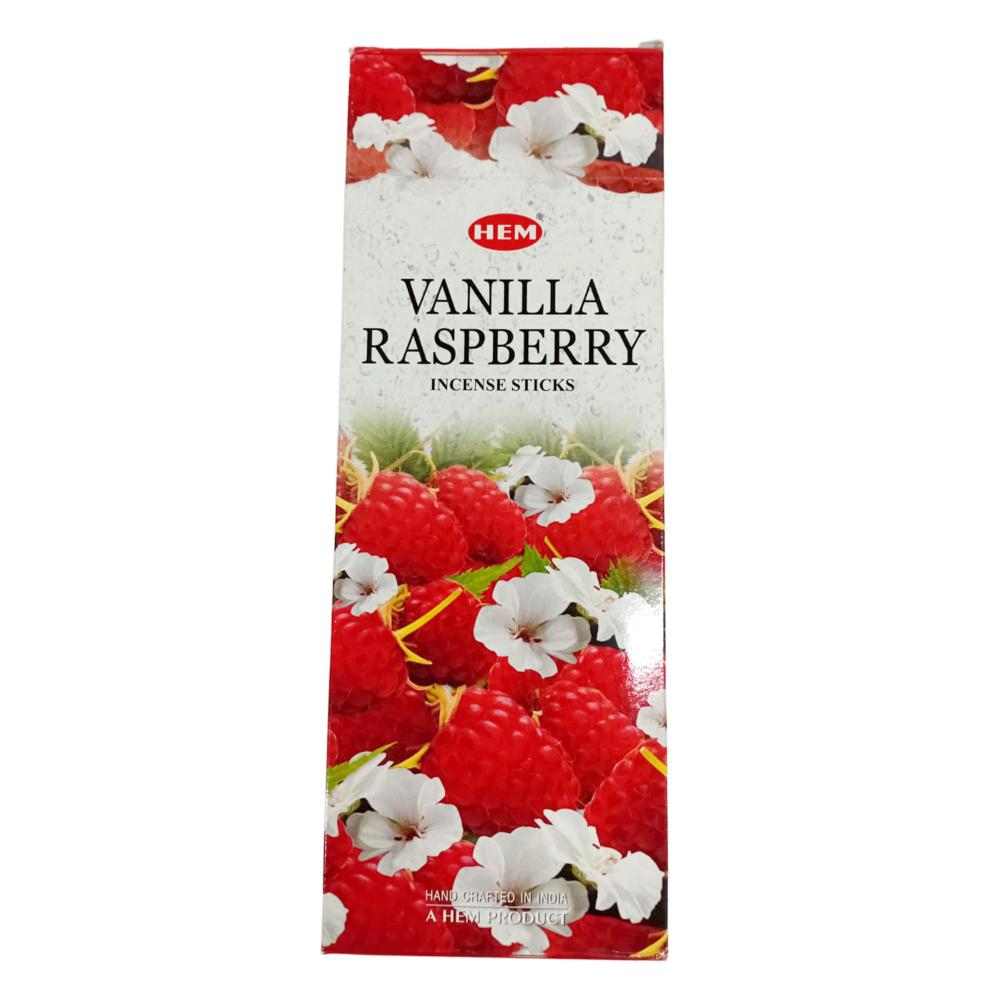 HEM Vanilla Raspberry Incense Sticks | Sweet Fruity Fragrance Agarbatti | Box of 6 (20g Each)