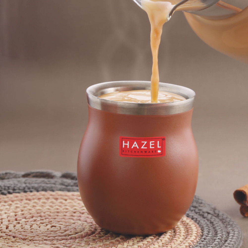 HAZEL Double Wall Stainless Steel Kullad Glass | Matt Brown Finish Tea & Coffee Cup | 150 ML