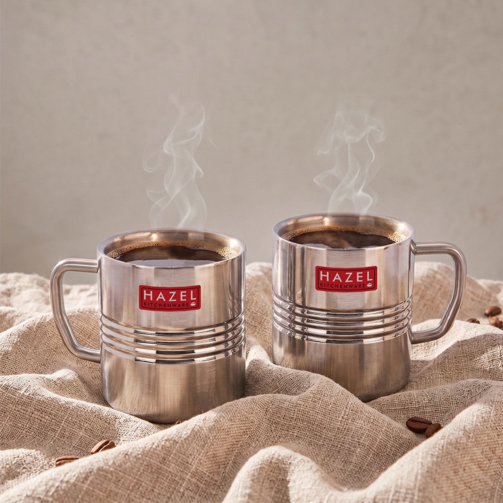 HAZEL Stainless Steel Green Tea Coffee Amrapali Mug, Set of 2, 300 ml (Each)