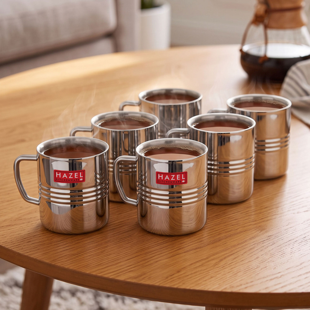 HAZEL Stainless Steel Green Tea Coffee Amrapali Mug, Set of 6, 300 ml (Each)