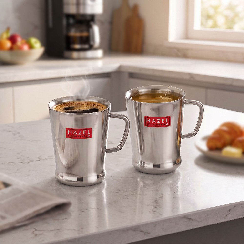 HAZEL Stainless Steel Green Tea Coffee Big Spice Cup Set of 2 Pc, 200 ml