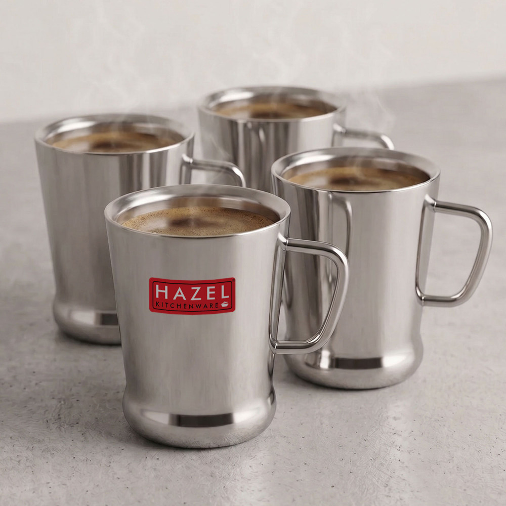 HAZEL Stainless Steel Green Tea Coffee Big Spice Cup Set of 4 Pc, 200 ml