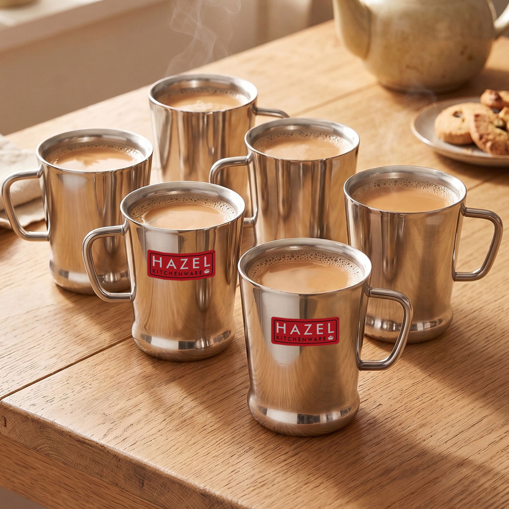 HAZEL Stainless Steel Green Tea Coffee Big Spice Cup Set of 6 Pc, 200 ml