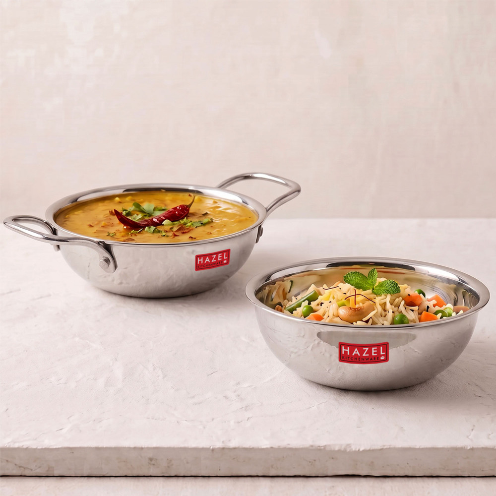HAZEL Triply Stainless Steel Induction Bottom Kadhai and Tasra, 1.2 Litre, 18.5 cm