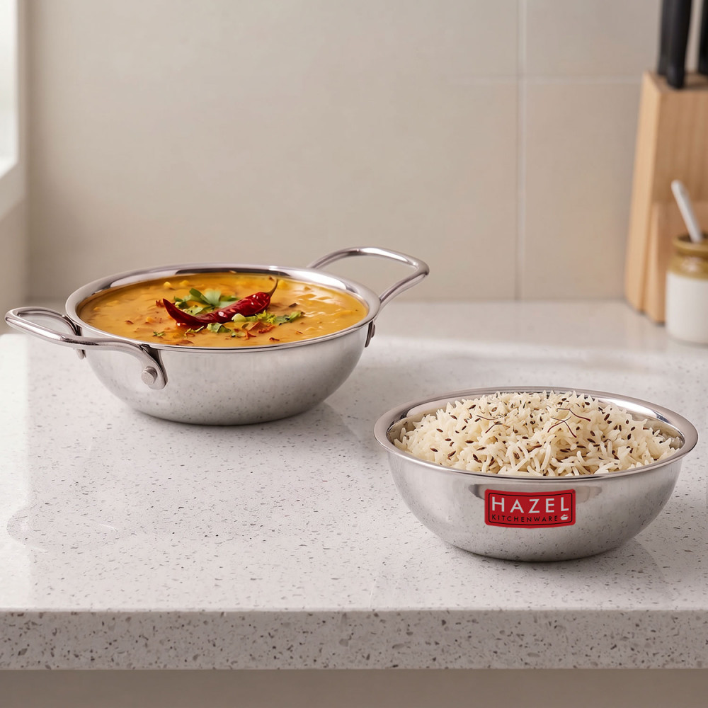 HAZEL Triply Stainless Steel Induction Bottom Kadhai and Tasra, 1.5 Litre, 20.5 cm