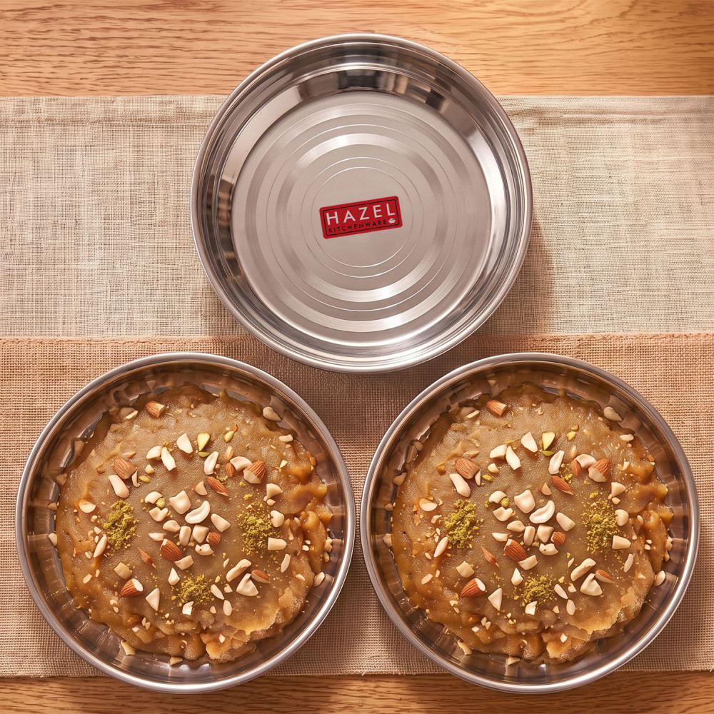HAZEL Stainless Steel Plates Set | Small Steel Plates For Snacks | Breakfast Plates, 300 ML, Set of 3