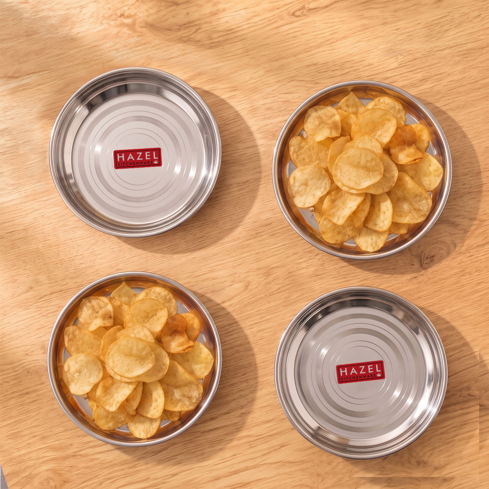 HAZEL Stainless Steel Plates Set | Small Steel Plates For Snacks | Breakfast Plates, 300 ML, Set of 4