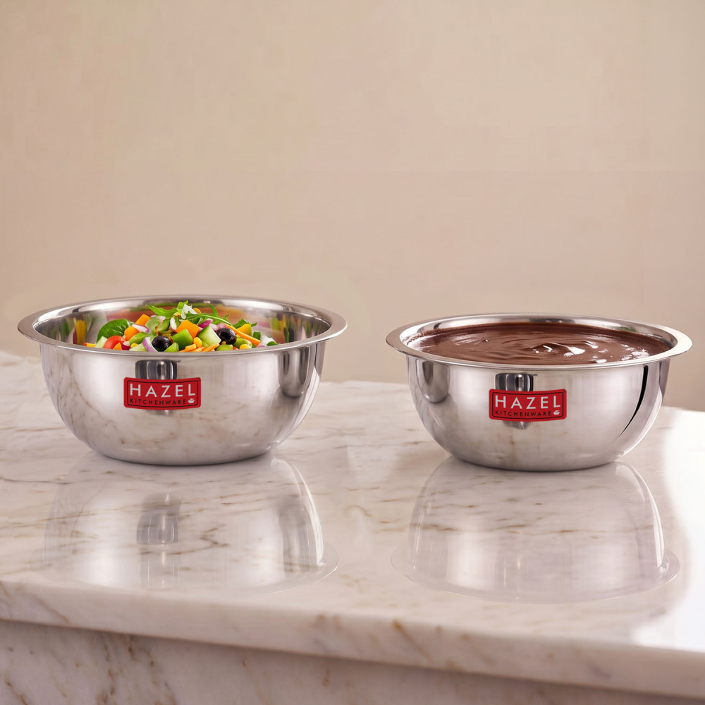 HAZEL Stainless Steel Mixing Bowl |  Mixing Bowl for Cake Batter | Kitchen and Baking Accessories Items, Set of 2, 3300 ML, 4100 ML