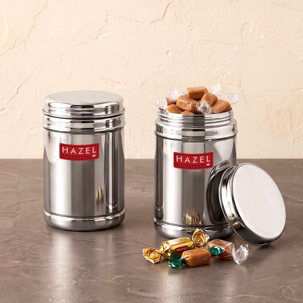 HAZEL Stainless Steel Container Set | 800 ml Set of 2 Steel Container For Kitchen Storage Set | Air Tight Containers For Kitchen Storage | Ideal For Storing Rice, Cereal, Pulse, Snacks.