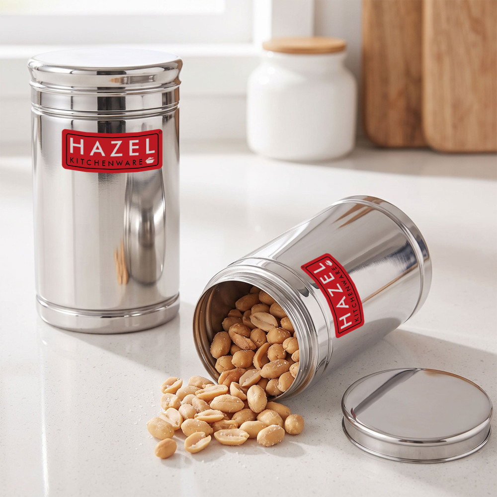 HAZEL Stainless Steel Container Set | 1200 ml Set of 2 Steel Container For Kitchen Storage Set | Air Tight Containers For Kitchen Storage | Ideal For Storing Rice, Cereal, Pulse, Snacks.