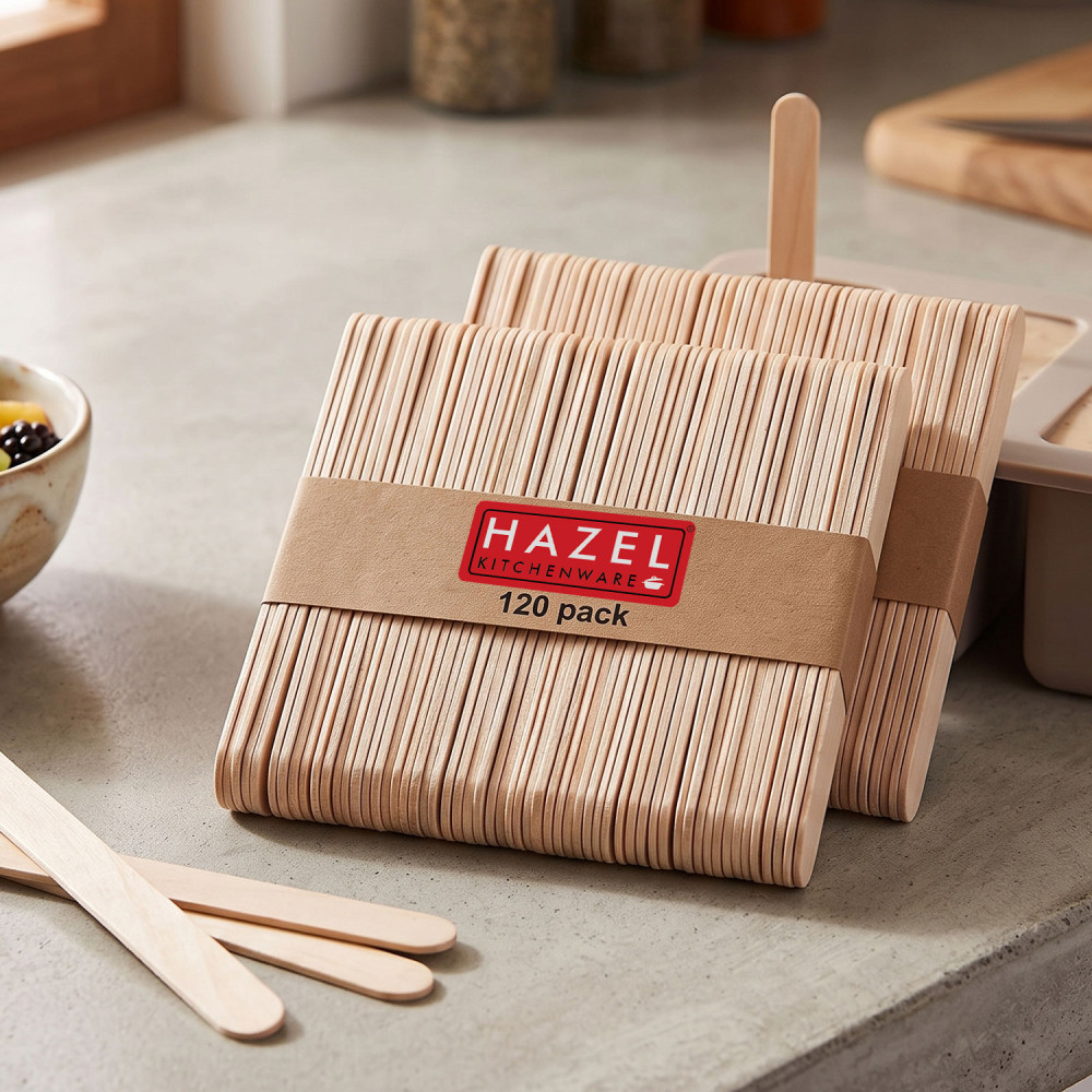 HAZEL Wooden Ice Cream Sticks | Craft Sticks for Art, DIY and Craft for Kids | Popsicle Stick | Pack of 120, Beige