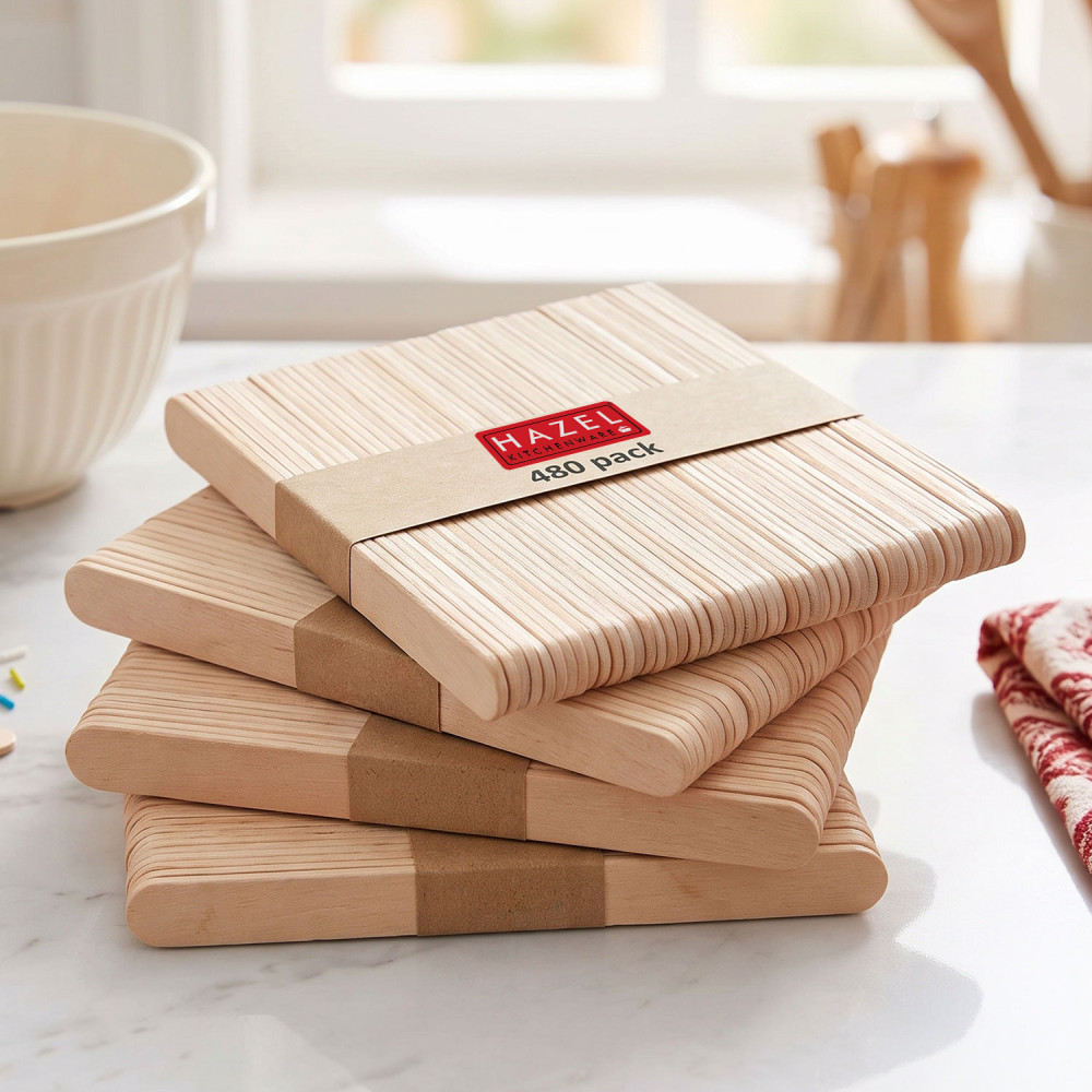 HAZEL Wooden Ice Cream Sticks | Craft Sticks for Art, DIY and Craft for Kids | Popsicle Stick | Pack of 480, Beige