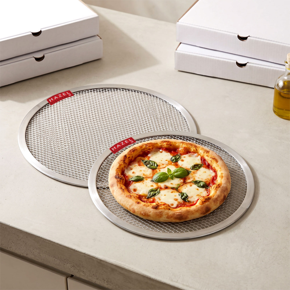 HAZEL Pizza Mesh Screen Aluminum Tray | Set of 2 Round Baking Screen for Crispy Crust (8 inch & 10 inch)