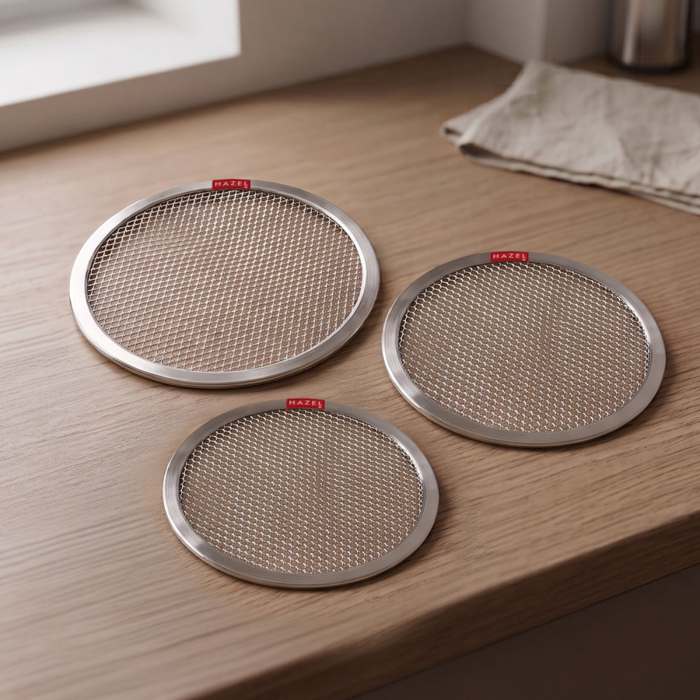 HAZEL Pizza Baking Screen Aluminum Tray | Set of 3 Round Mesh Pizza Pan for Crispy Crust (7 inch, 8 inch & 9 inch)