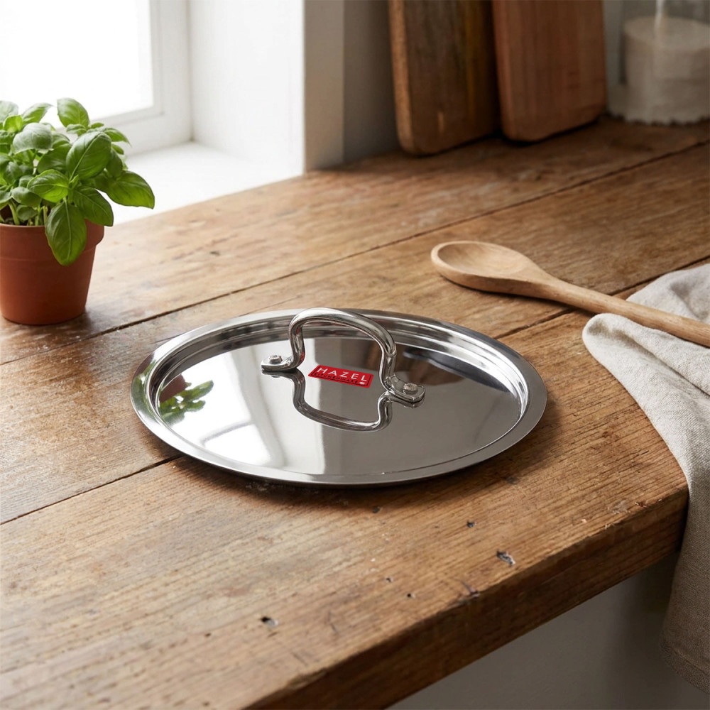 HAZEL Stainless Steel Cookware Plain Lid With Handle (Outer Diameter 20 cm, Inner Diameter 18 cm)