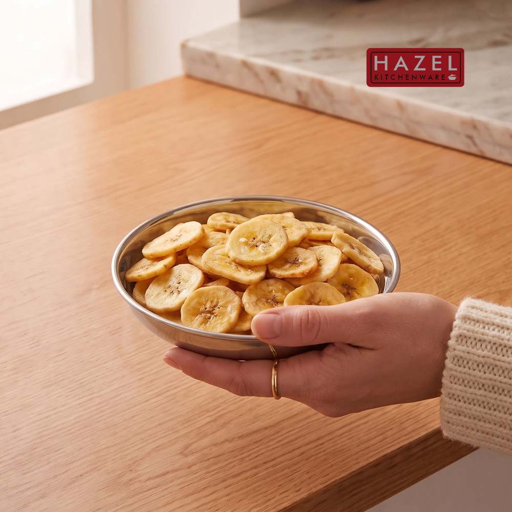 HAZEL Stainless Steel Plates Set | Small Steel Plates For Snacks | Breakfast Plates, 300 ML, Set of 1