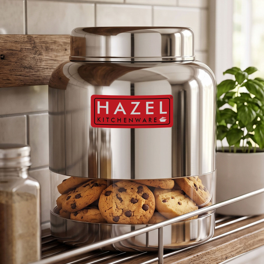 HAZEL Stainless Steel Transparent Container Glossy Finish Airtight See Through Jar Barni, 1500 ML, Silver