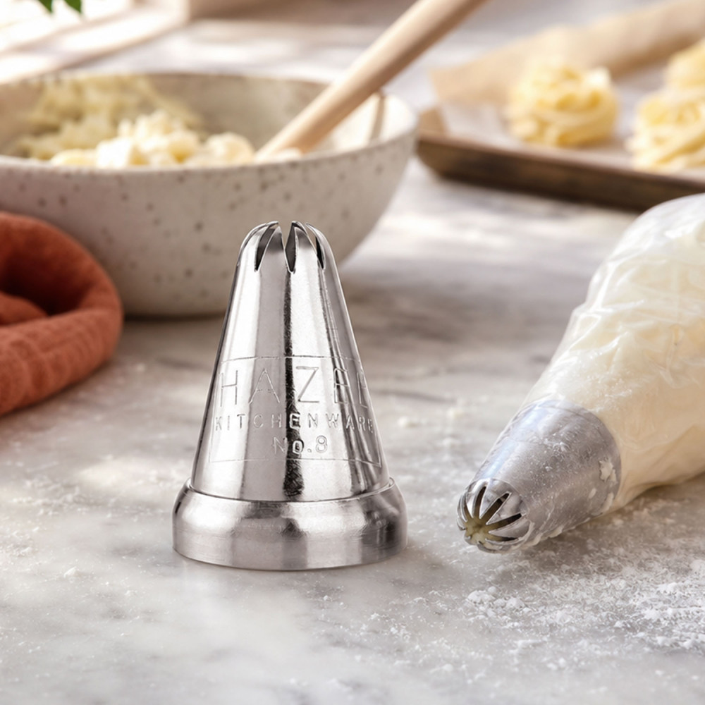 HAZEL Cake Nozzle | Cake Decorating Nozzle Set | Piping Bag Nozzle, (N8 Closed Star Shape) Silver