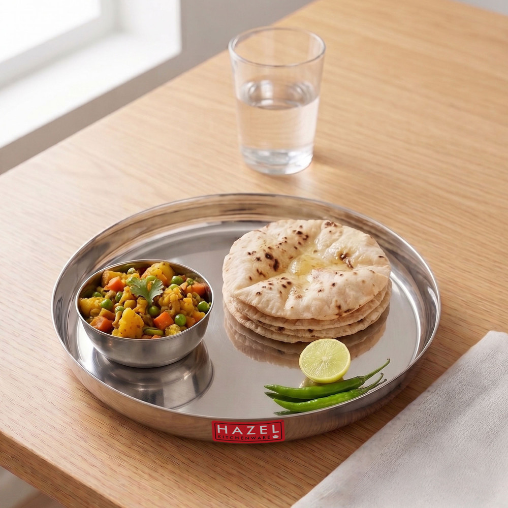 HAZEL Steel Plates For Lunch |Plates Set Steel For Dinner | Steel Dinner Plates Set, 23 cm