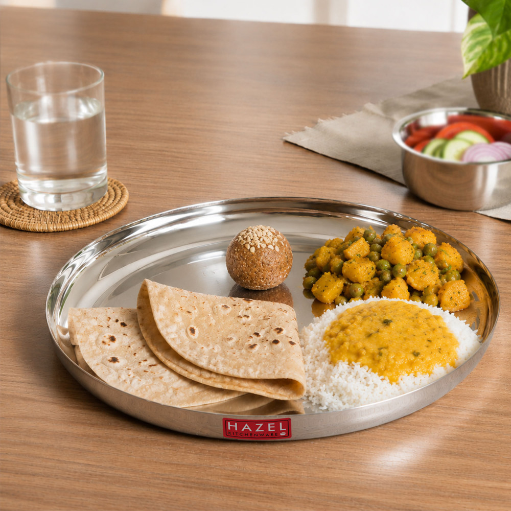 HAZEL Steel Plates For Lunch |Plates Set Steel For Dinner | Steel Dinner Plates Set, 26.8 cm