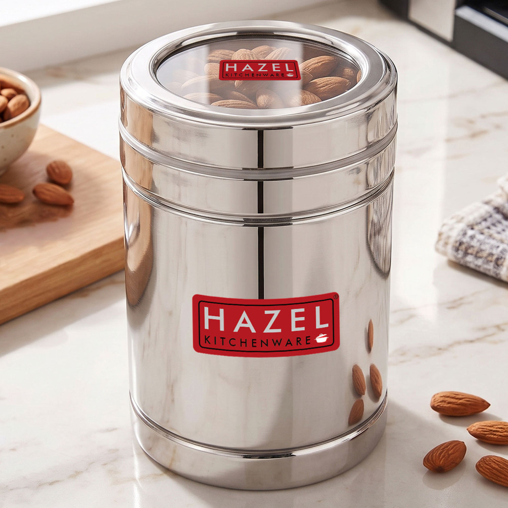 HAZEL Steel Tea Container with Transparent Lid | Transparent Lid Tea Powder Storage Box For Kitchen |Food Grade Steel Kitchen Container , 1000 ML