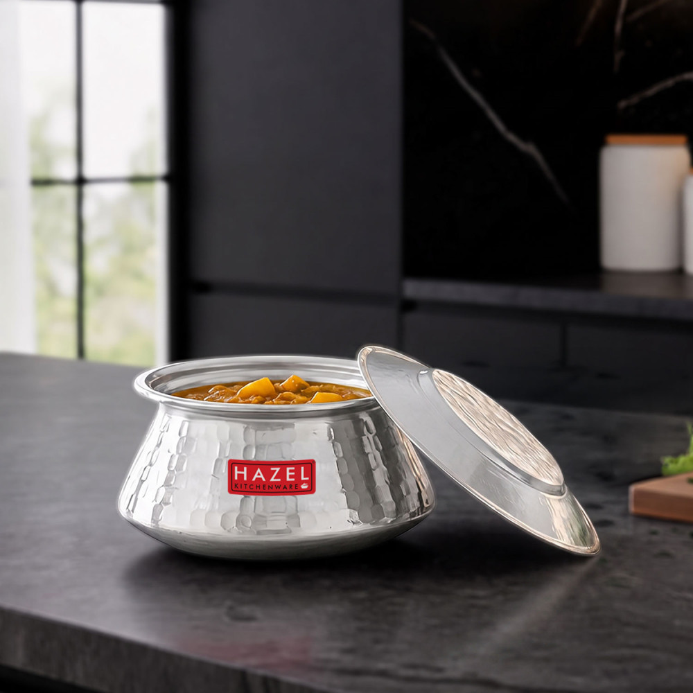 HAZEL Aluminium Hammered Finish Kadhai Handi, 950 ml, Silver