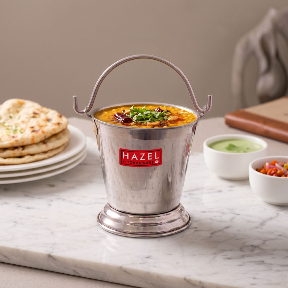 HAZEL Food Curry Dal Serving Stainless Steel Bucket (800 ml), Silver