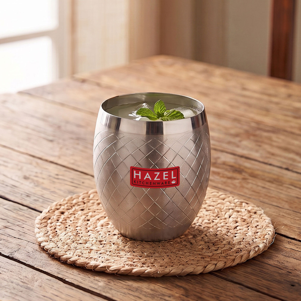 HAZEL Matt Finish Designer Stainless Steel Drinking Glasses 260 ml, Silver