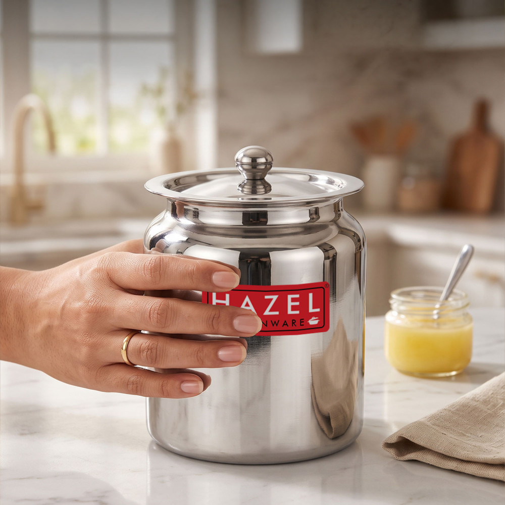 HAZEL Stainless Steel Oil / Ghee Storage Container, 1.5 Litre, Silver