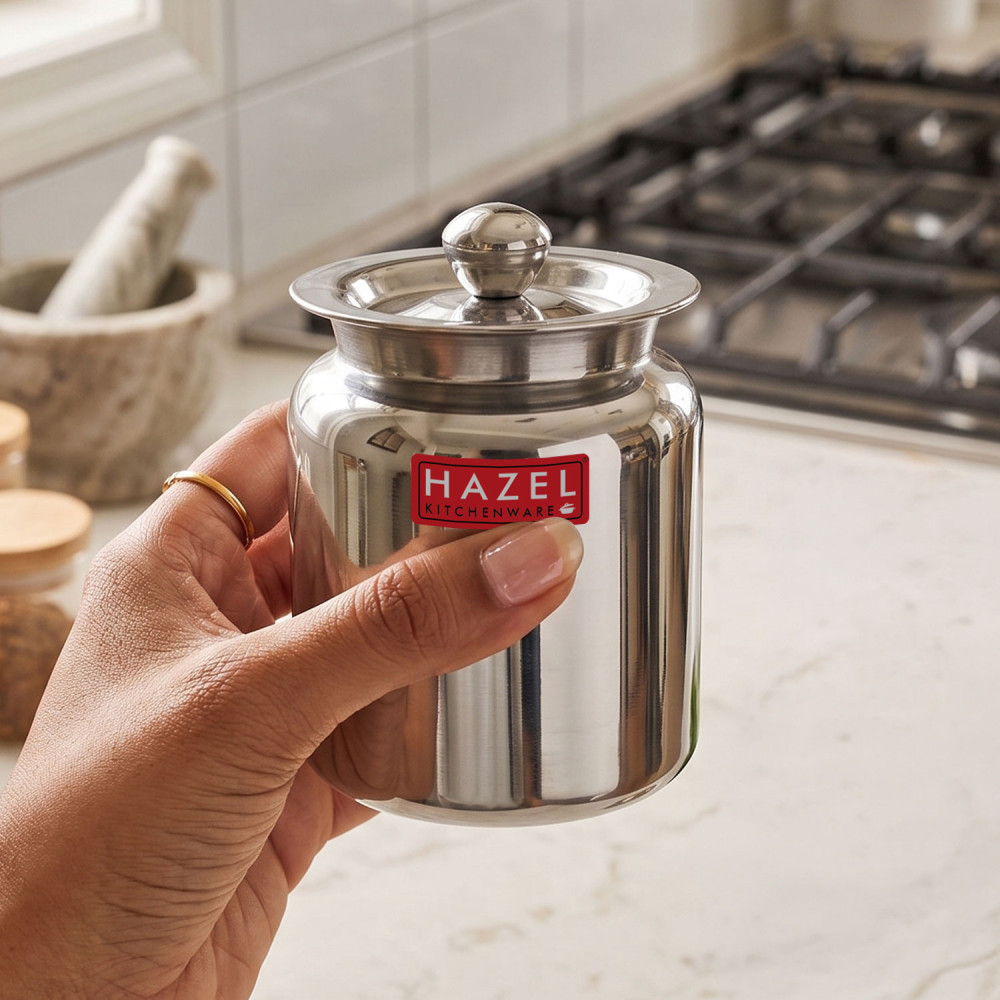HAZEL Stainless Steel Oil / Ghee Storage Container, 400 ml, Silver