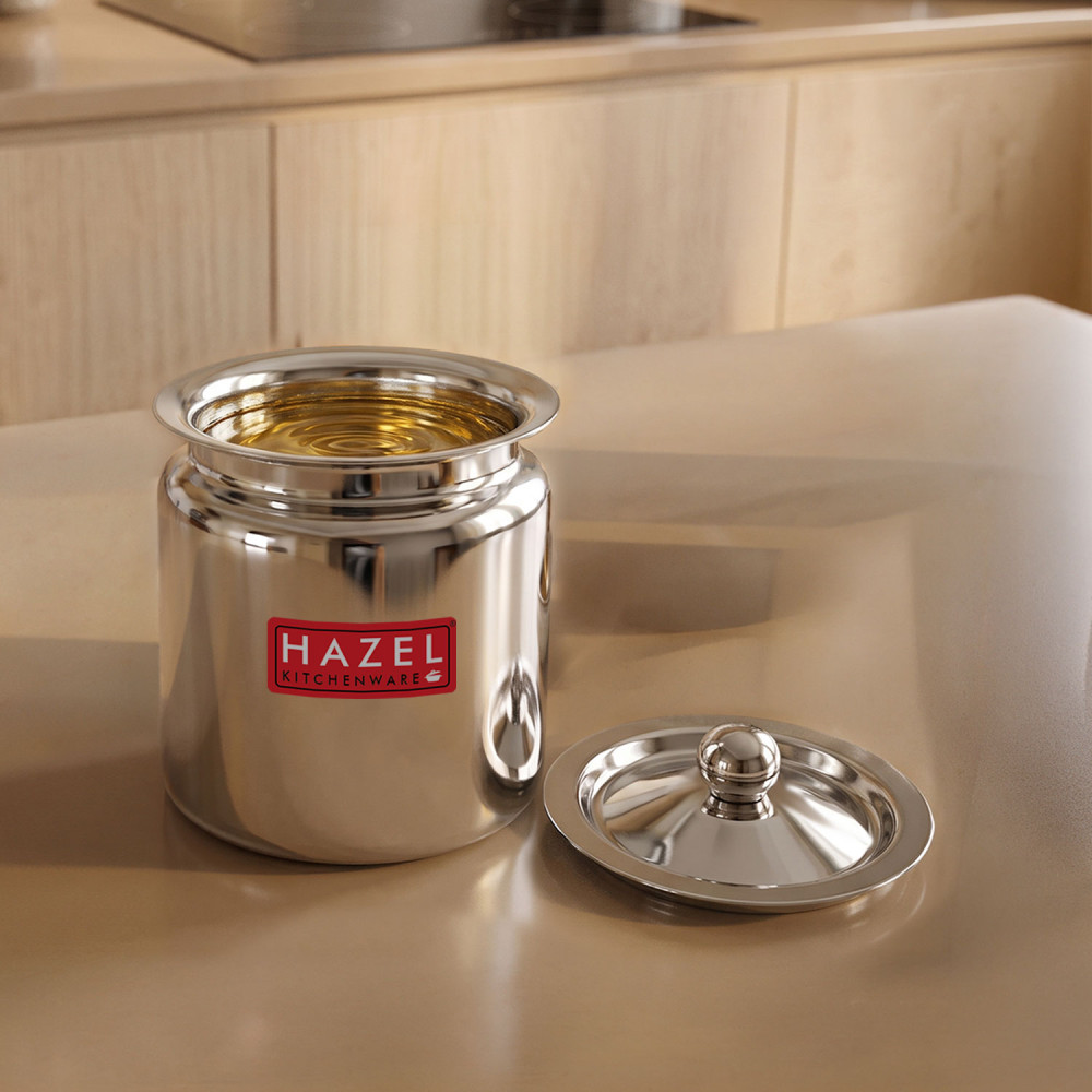 HAZEL Stainless Steel Oil / Ghee Storage Container, 600 ml, Silver