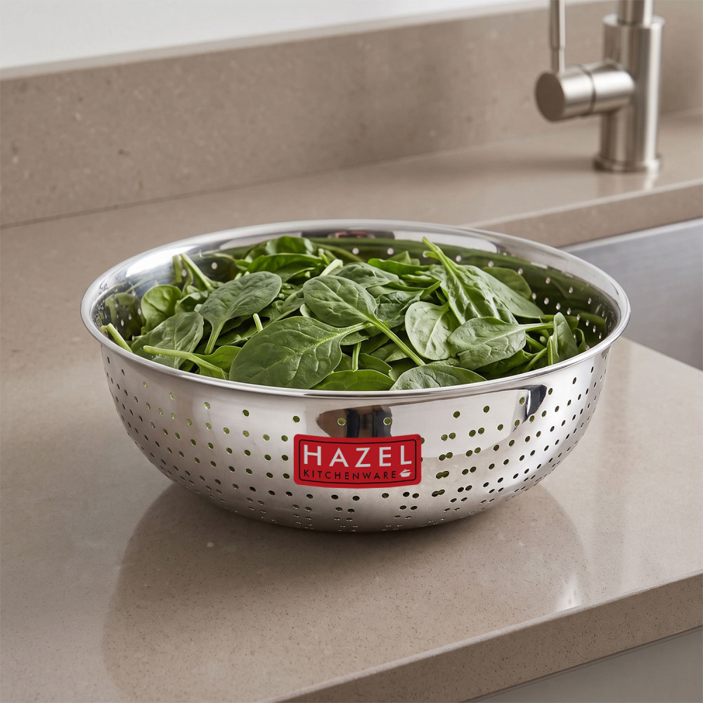 HAZEL Stainless Steel Multipurpose Food & Vegetable Strainer, 1 Pc, Dia 27 cm