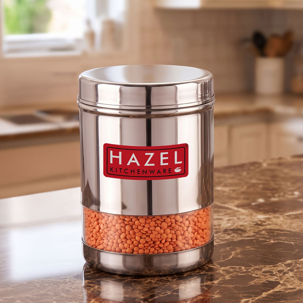HAZEL Stainless Steel Transparent Wide Mouth See Through Container, Silver, 1 PC, 950 Ml