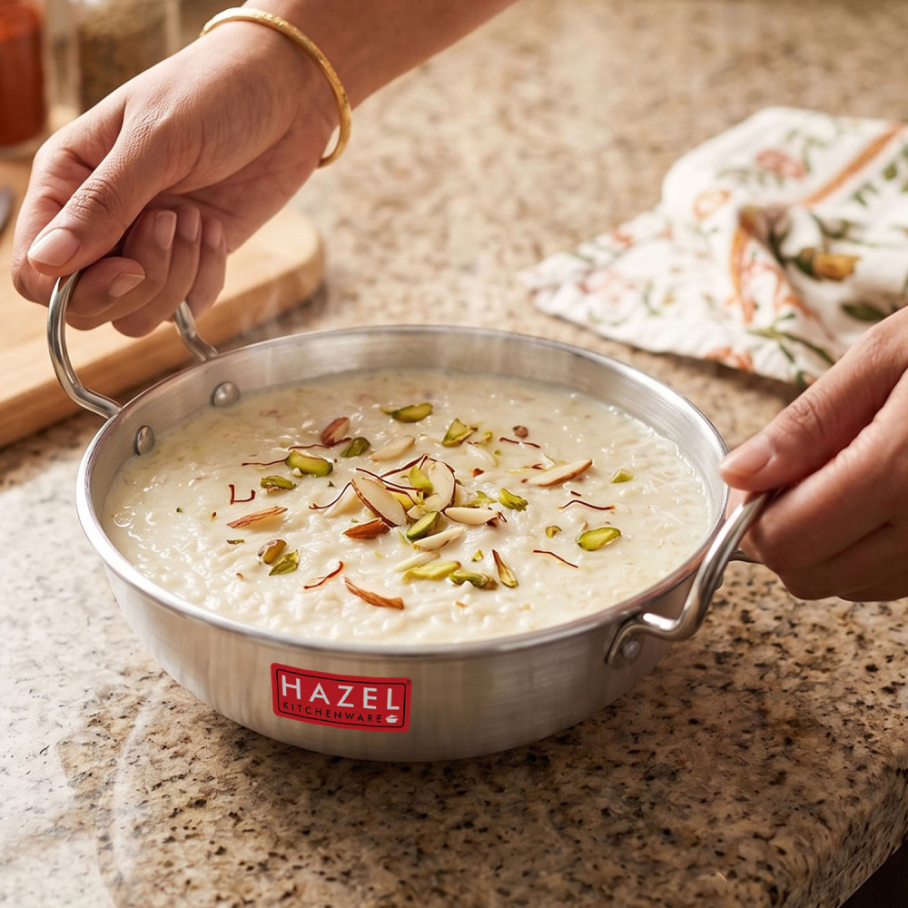 HAZEL 4mm Aluminium Kadhai with Handle | Aluminium Small Kadai