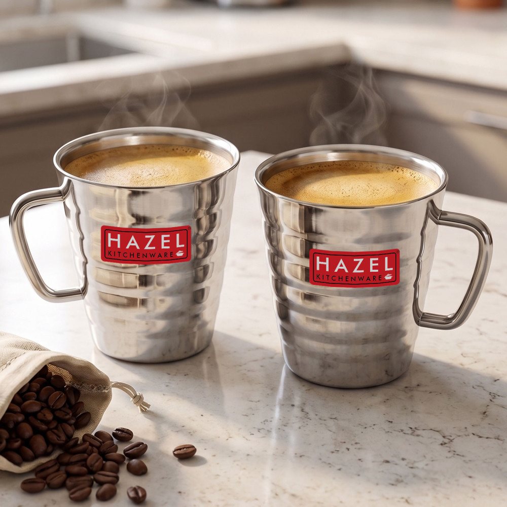 HAZEL Stainless Steel Green Tea Coffee Big Classic Mug, Set of 2, 300 ml (Each)