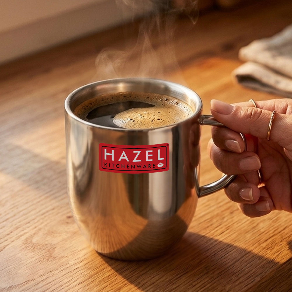 HAZEL Stainless Steel Green Tea Coffee Big Cute Plain Mug, 1 Pc, 300 ml
