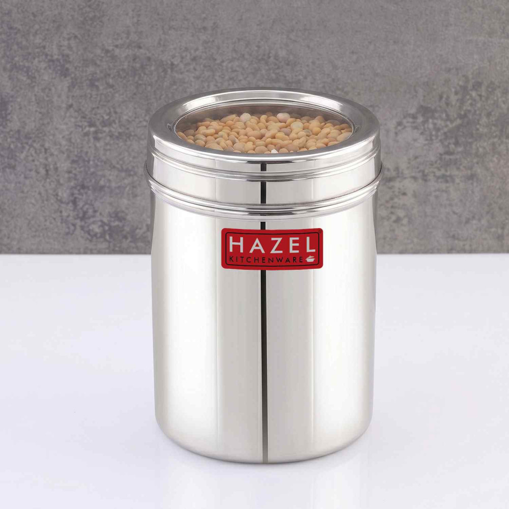HAZEL Stainless Steel Kitchen Container with Transparent Lid | Top See Through Kitchen Container Set with Matt Finish | Multipurpose Container for Kitchen Storage, 1600 ML