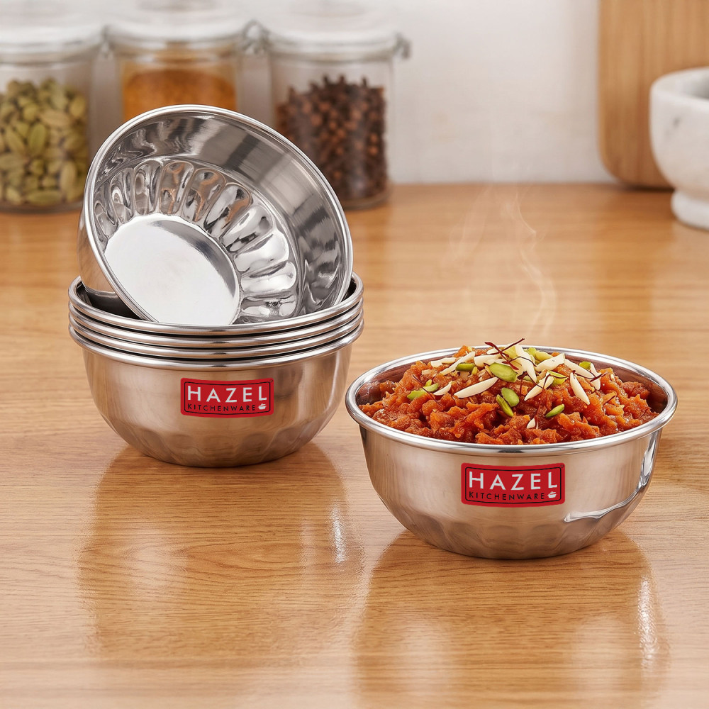 HAZEL Stainless Steel Serving Bowl Wati Dessert Vati Katori, Set of 6, 220 ML Each, Silver