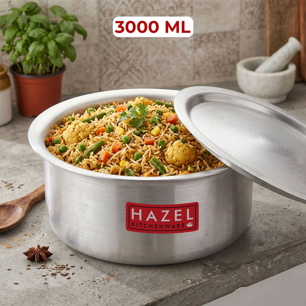 HAZEL Aluminium Tope with Lid | Food-Grade Aluminium Kitchen Utensils for Traditional Indian Cooking |Combo of Tope with Lid, 3000 ml