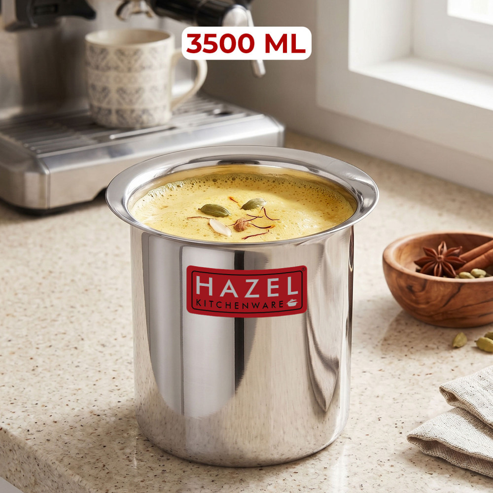 HAZEL Steel Milk Pot | Stainless Steel Milk Boiler Container | Milk Boiling Vessel Gunj for Kitchen, 3500 ML