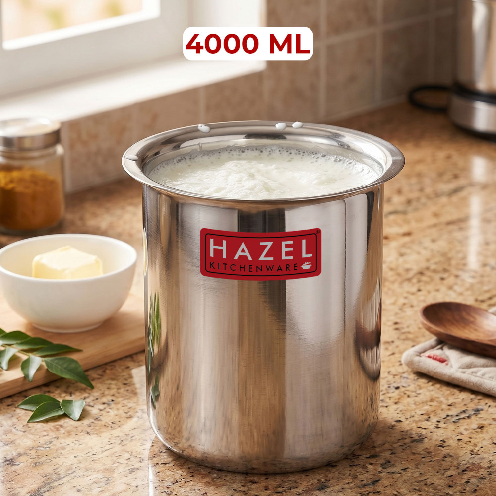 HAZEL Steel Milk Pot | Stainless Steel Milk Boiler Container | Milk Boiling Vessel Gunj for Kitchen, 4000 ML